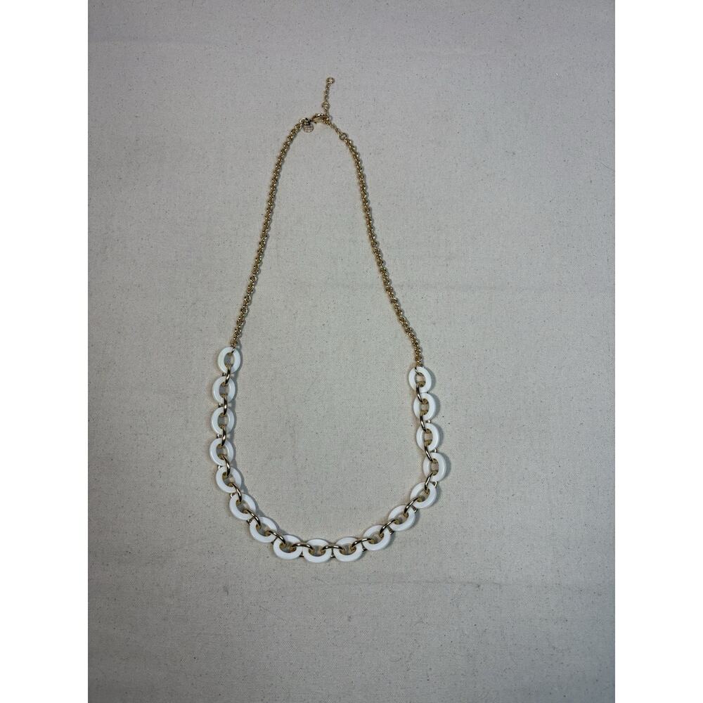 Talbots White Acrylic and Gold Tone Chain Link Necklace 31.5" with 3" Extender